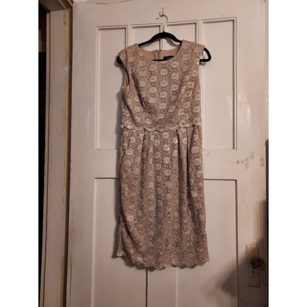 R&M Richards Beige Lace Midi Dress